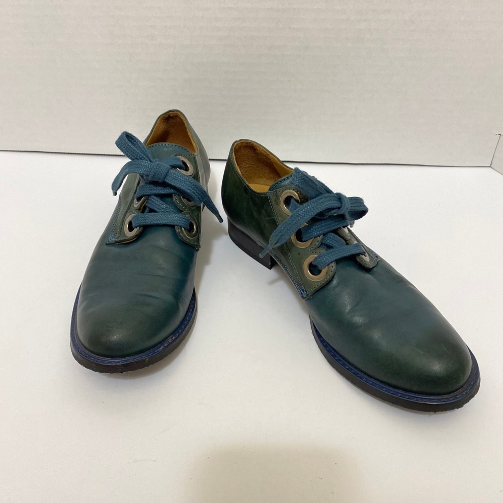 John Fluevog Quirky Loafers Womens 7 Teal Blue Leather Pointed Toe Slip On - Picture 2 of 6